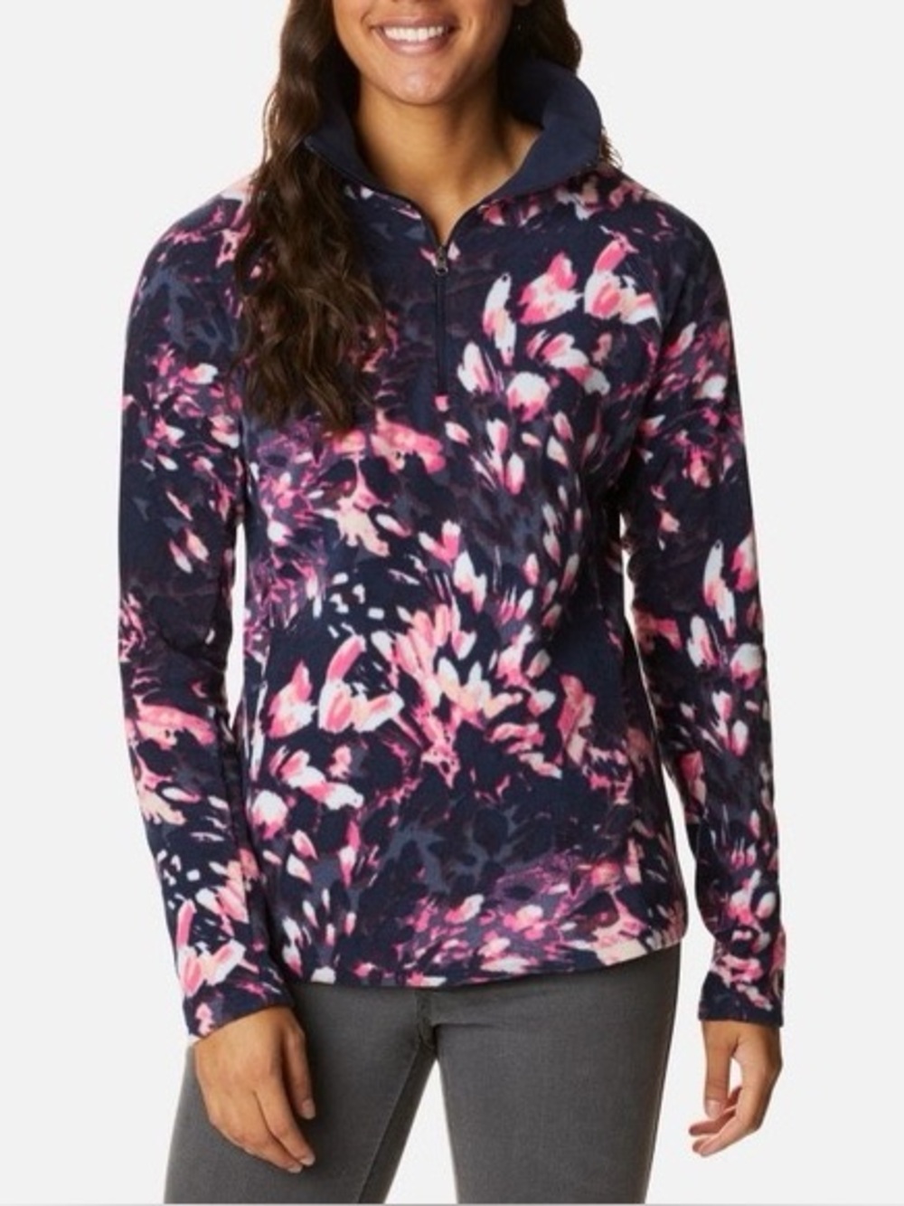 Columbia Glacial IV Floral Half-Zip Fleece Pullover Navy - Size Small